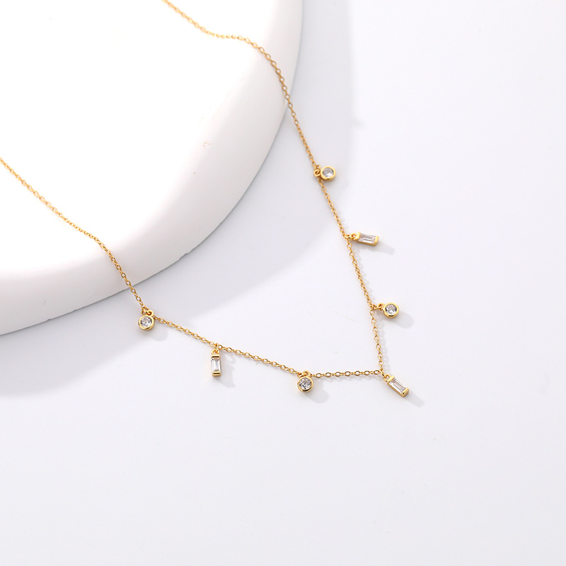 S925 Sterling Silver Zircon Tassel Necklace