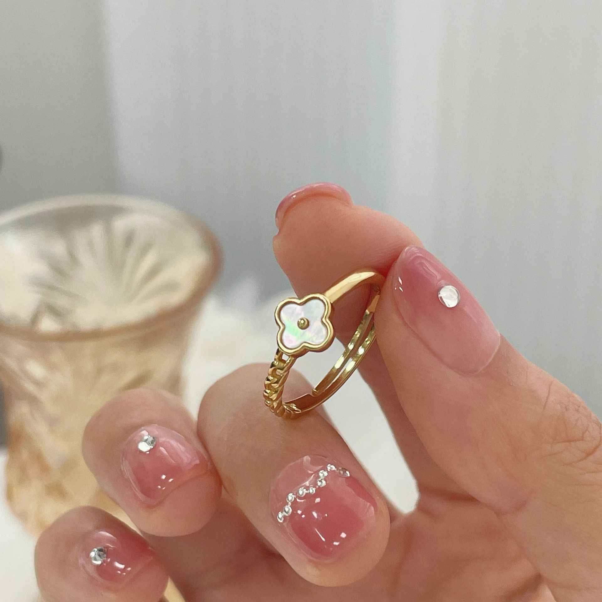 925 sterling silver four-leaf clover ring