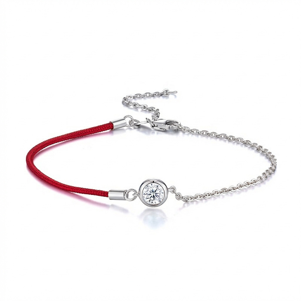 S925 Silver Moissanite Red Cord Bracelet