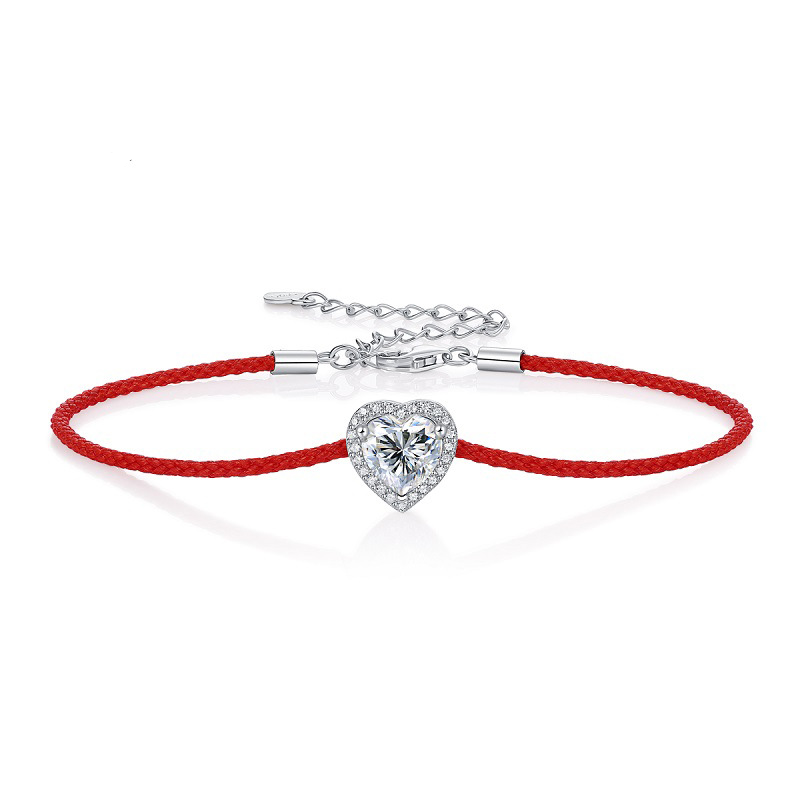 S925 Silver Moissanite Red Cord Bracelet