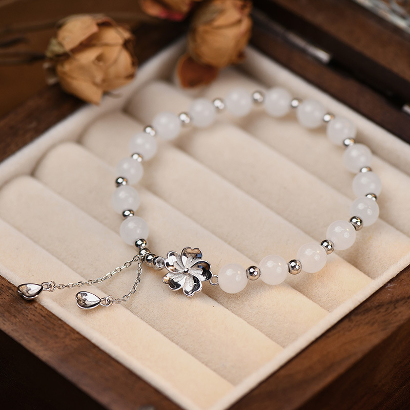 925 sterling silver white jade bracelet - silvery