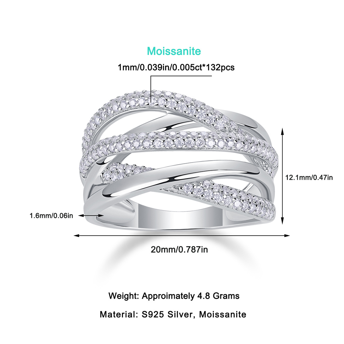 S925 Silver Moissanite Ring
