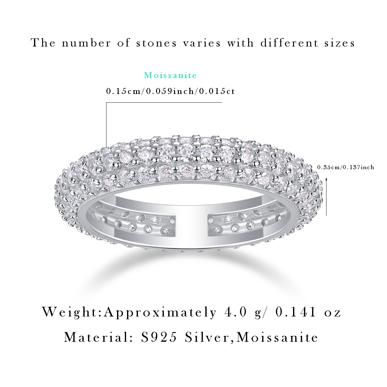 S925 Sterling Silver Moissanite Solid-Band Ring