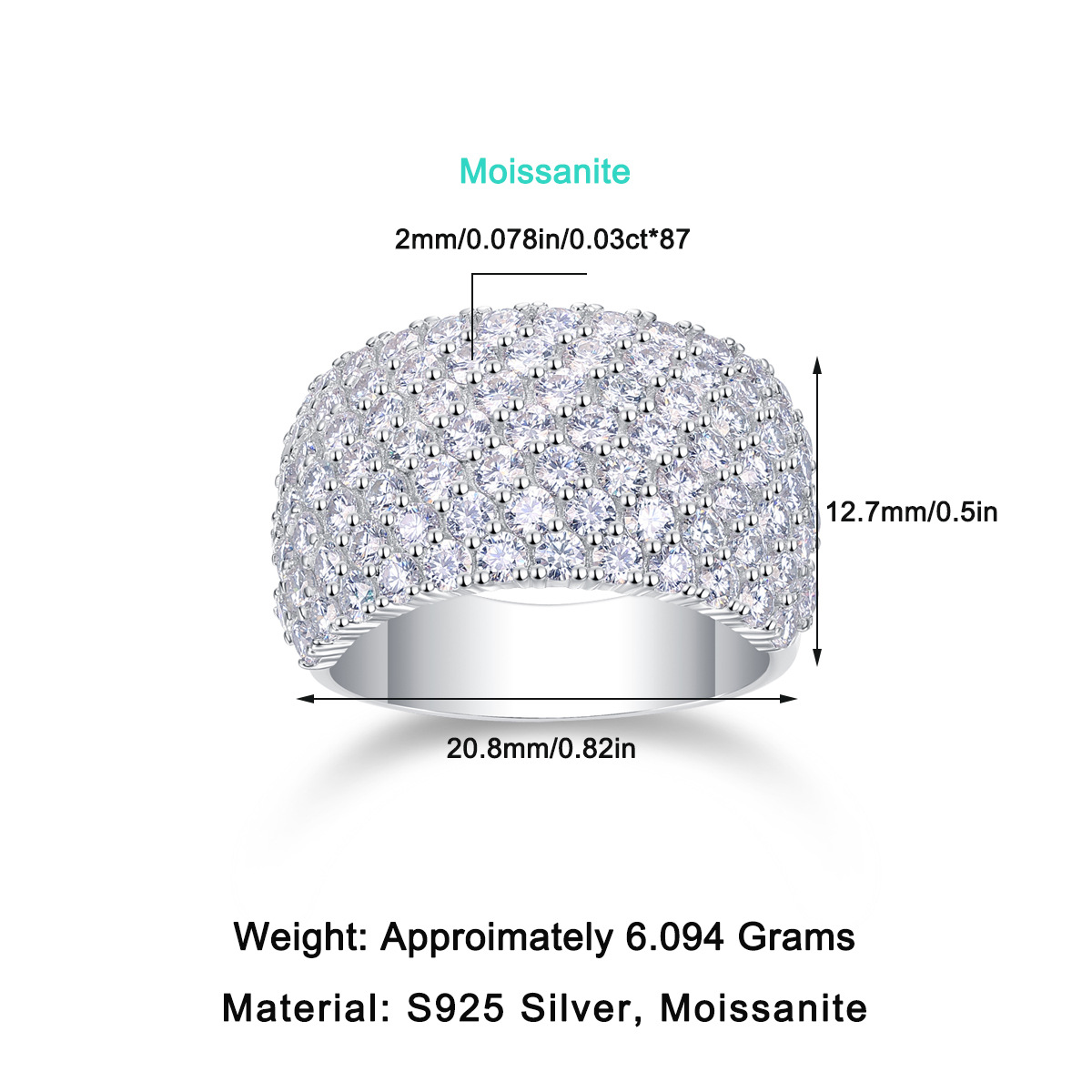 S925 Silver Sparkling Moissanite Ring