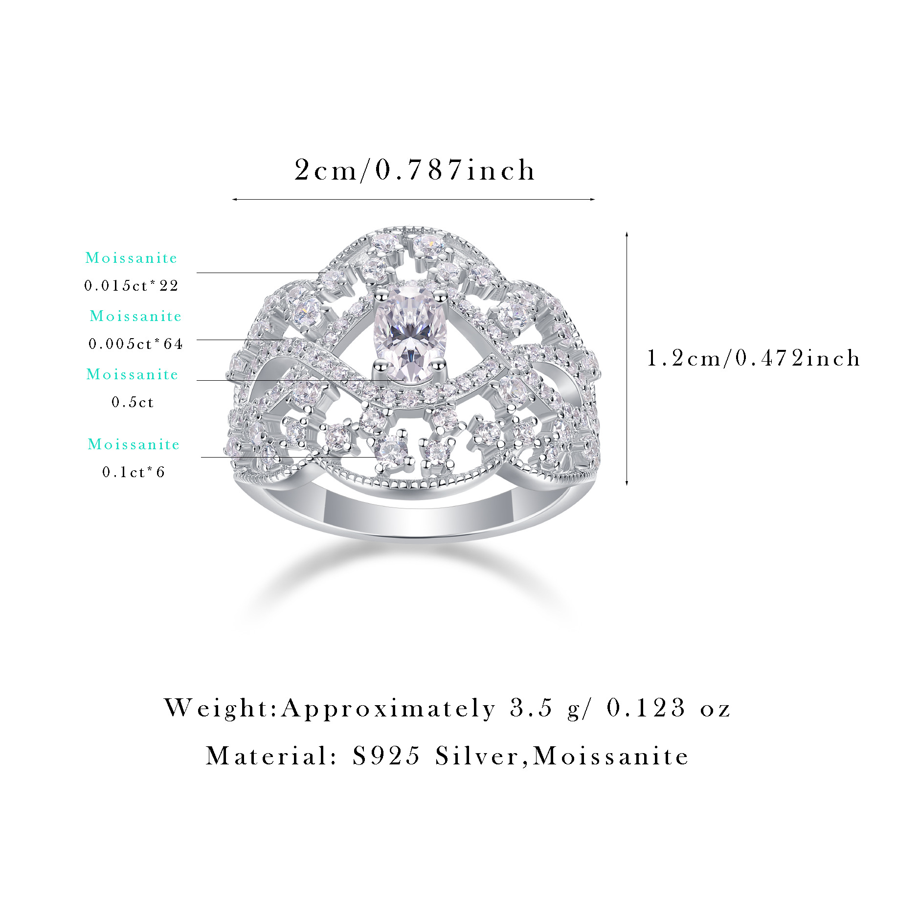 S925 Sterling Silver Ring with Moissanite