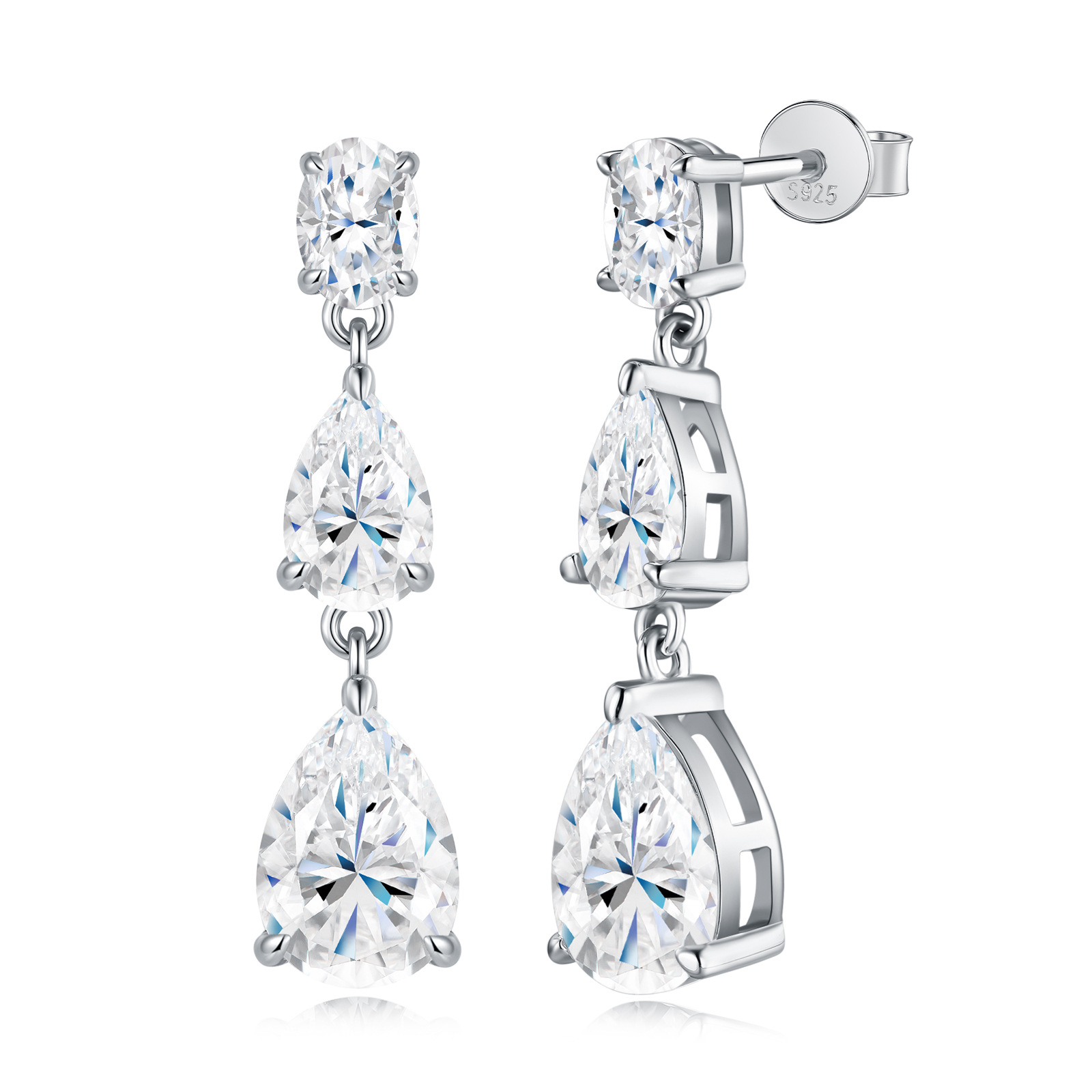 S925 Silver Pear-Shaped Moissanite Long Earrings