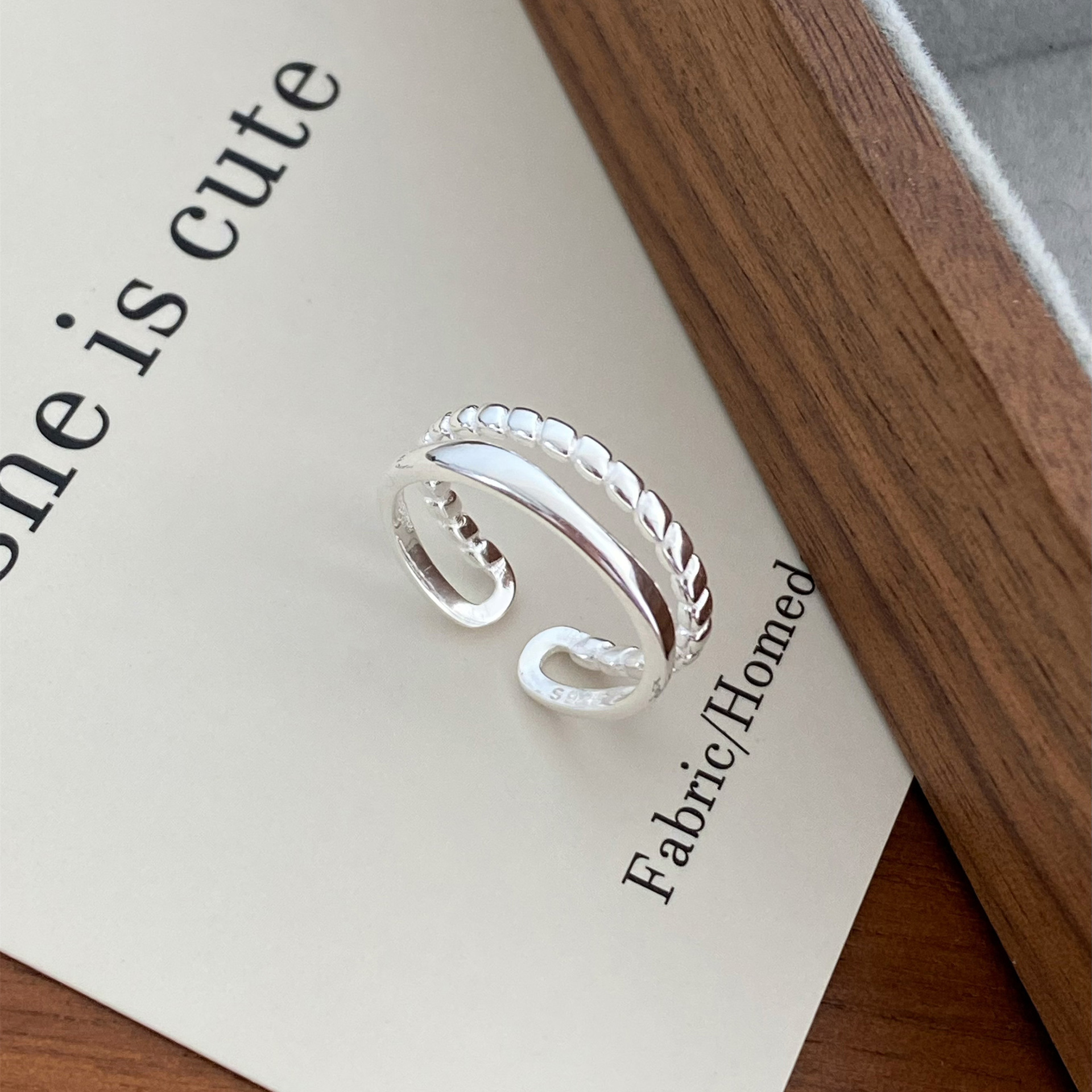 925 sterling silver double-layer line open ring - silvery