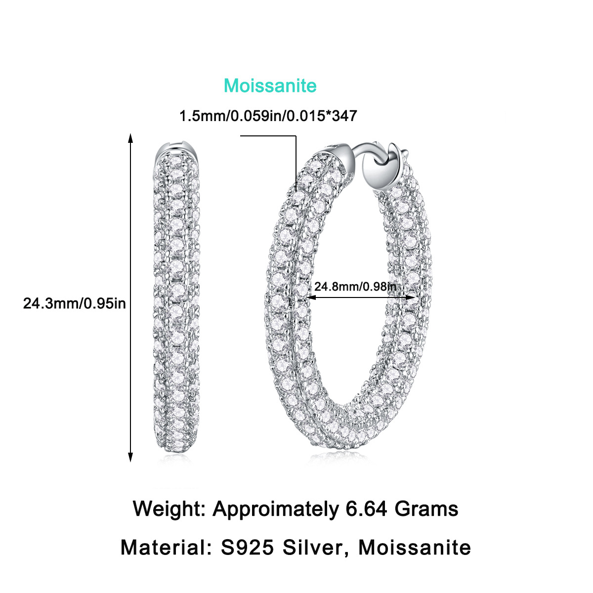 S925 Sterling Silver Moissanite Large Hoop Earrings