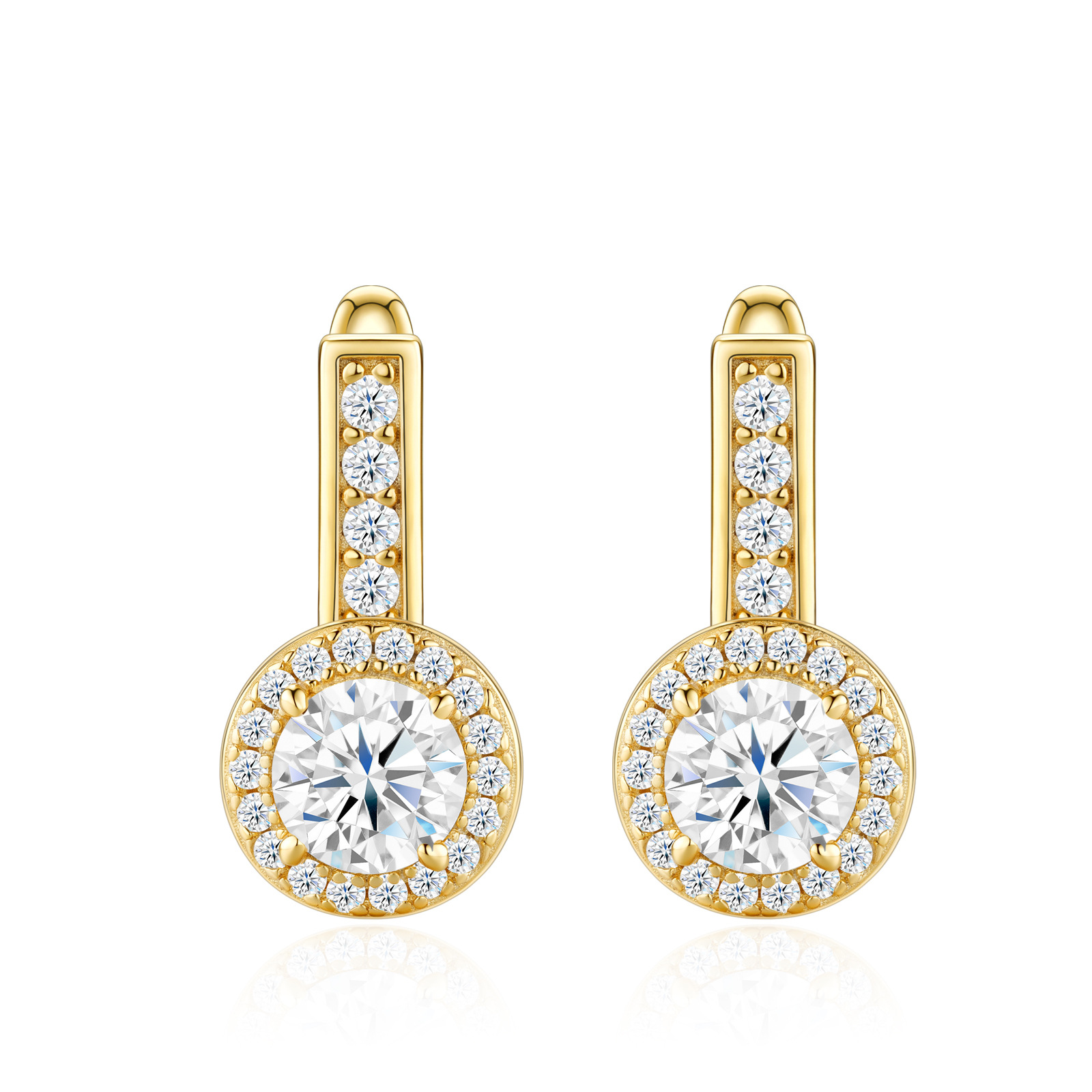 S925 Silver U-Shaped Gold-Tone Moissanite Stud Earrings