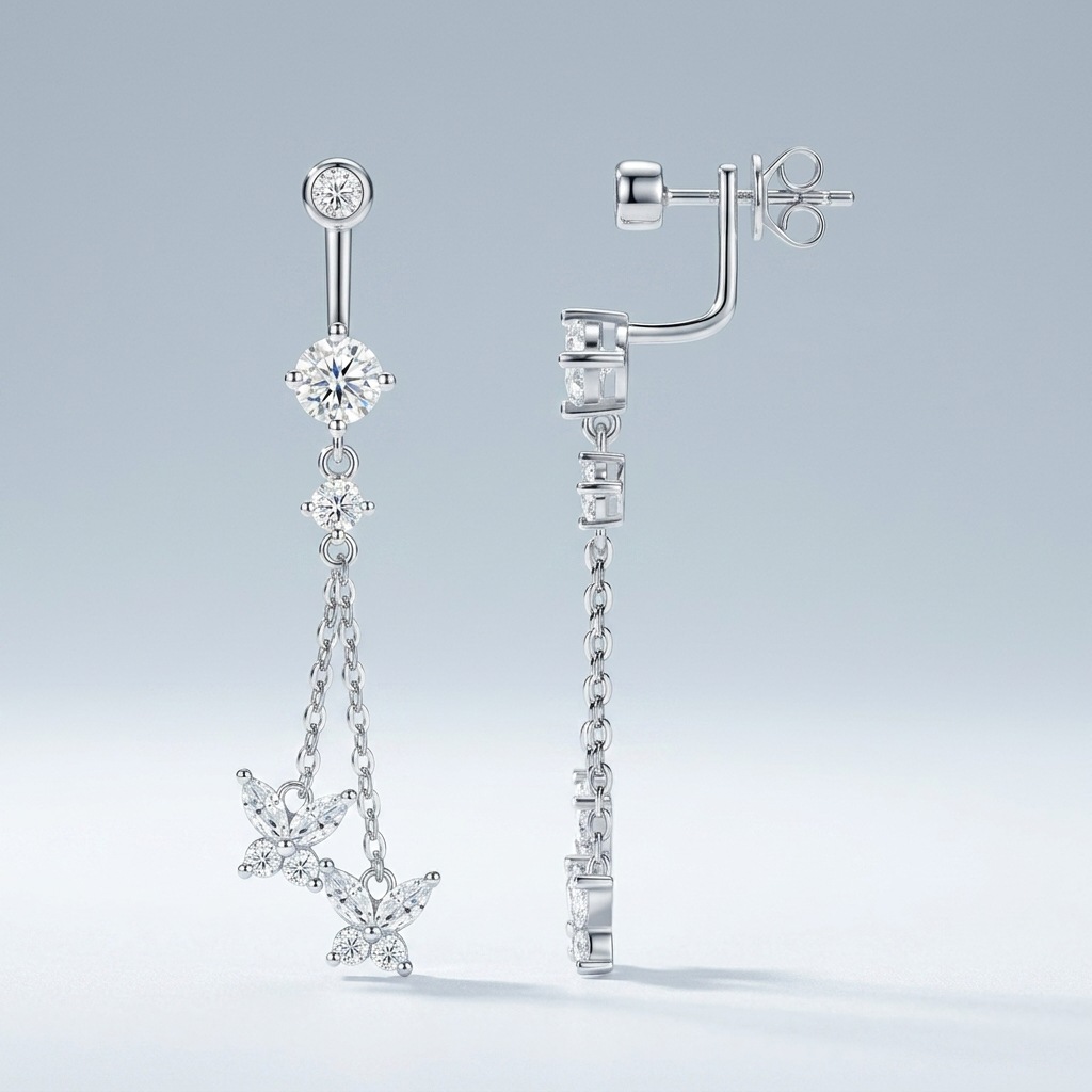 S925 Silver Long Moissanite Stud Earrings