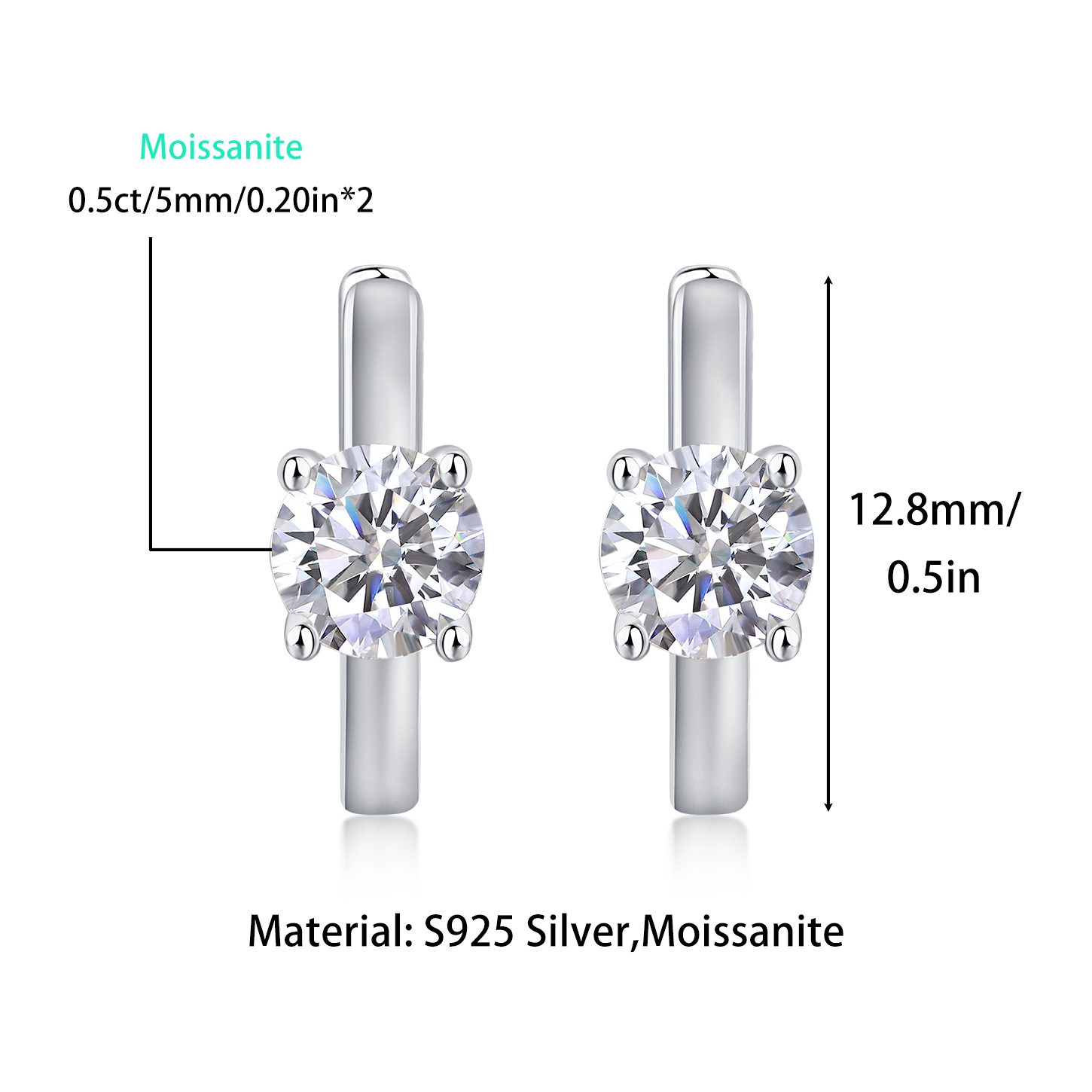 S925 Sterling Silver Round Moissanite Hoop Earrings