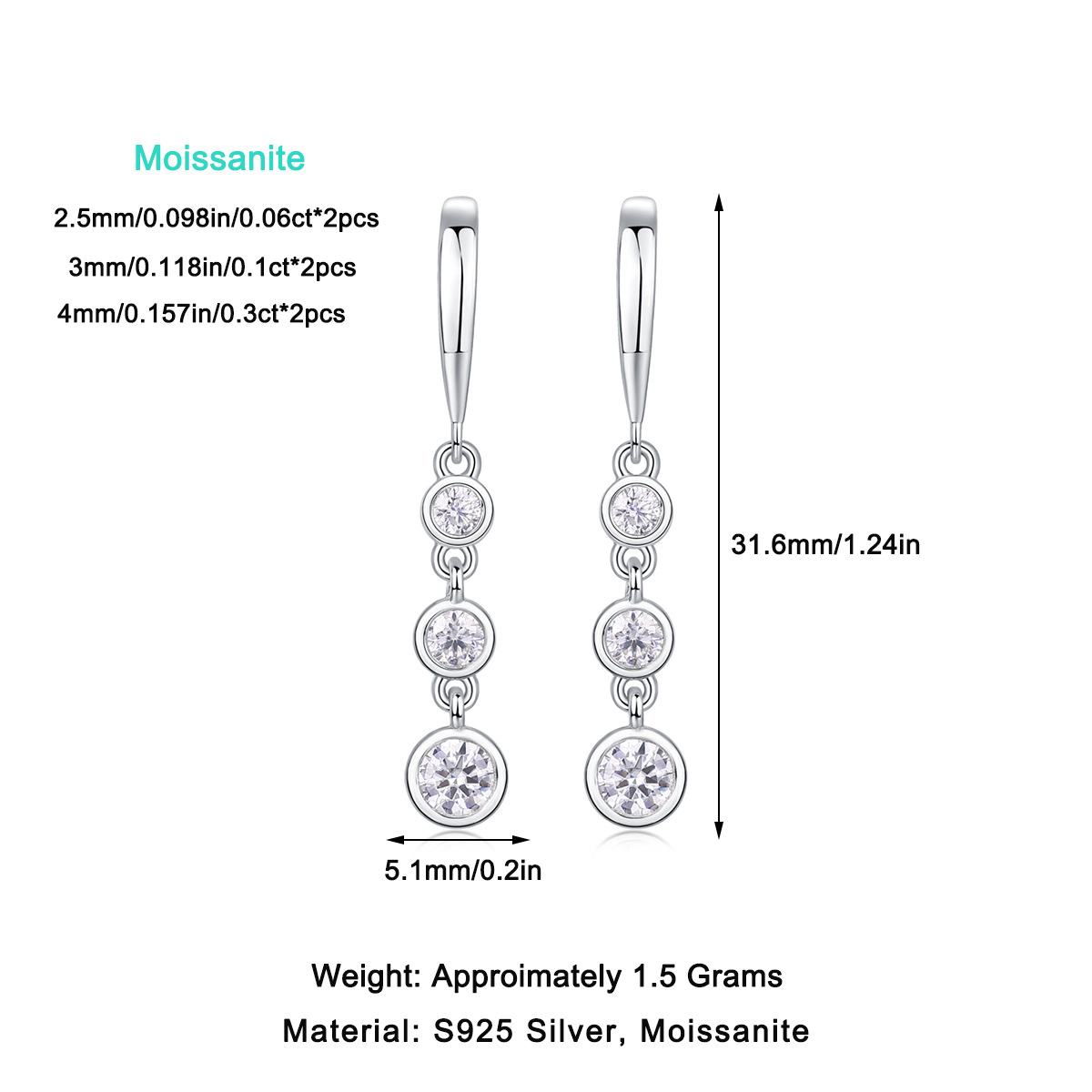 S925 Silver Moissanite Hook Earrings