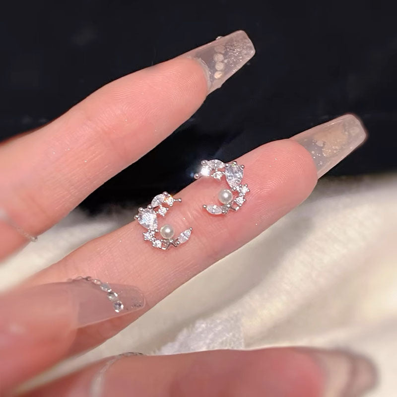 925 sterling silver inlaid sparkling zirconium earrings - silvery