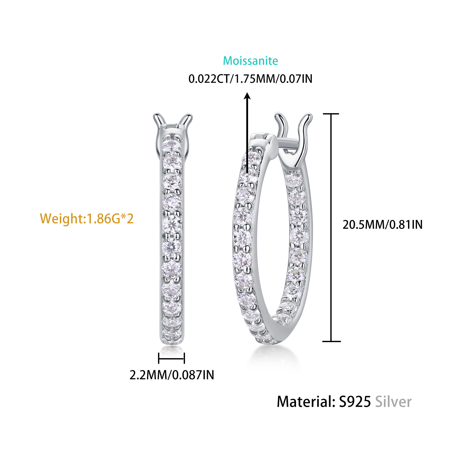 S925 Silver Shimmering Moissanite Earrings