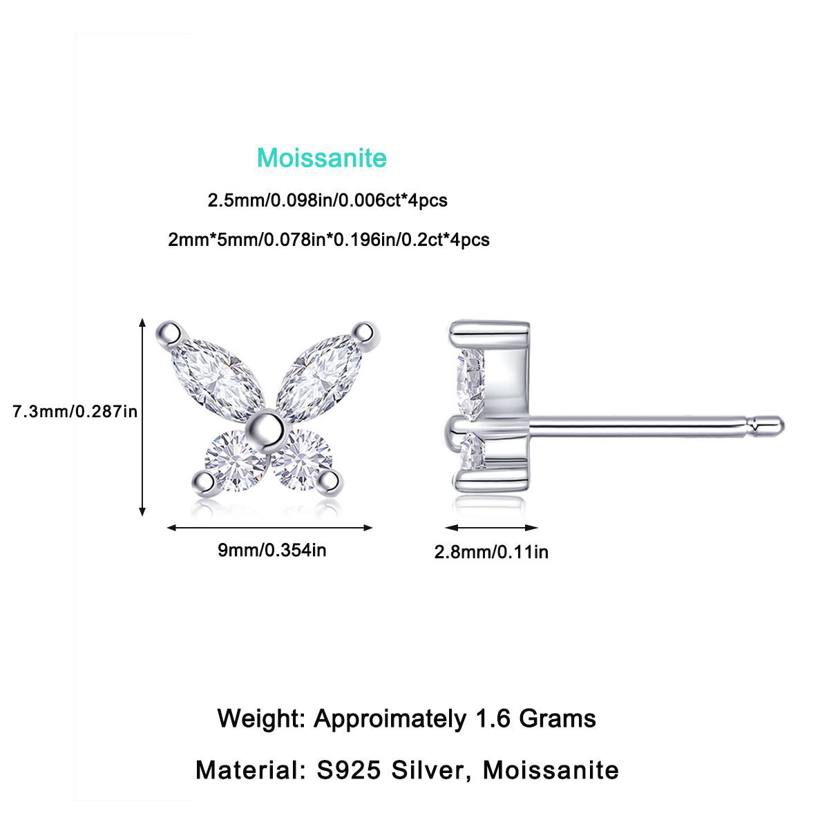 S925 Silver Moissanite Stud Earrings