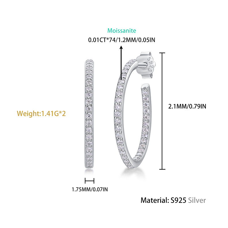 S925 Sterling Silver Moissanite Hoop Earrings