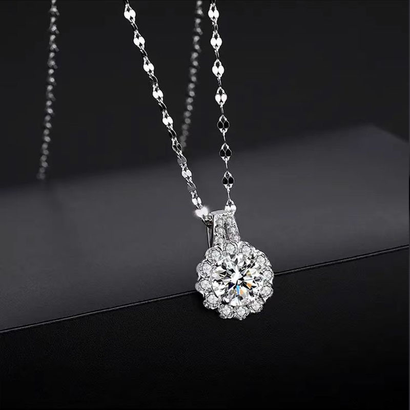 925 sterling silver zircon pendant necklace - silvery