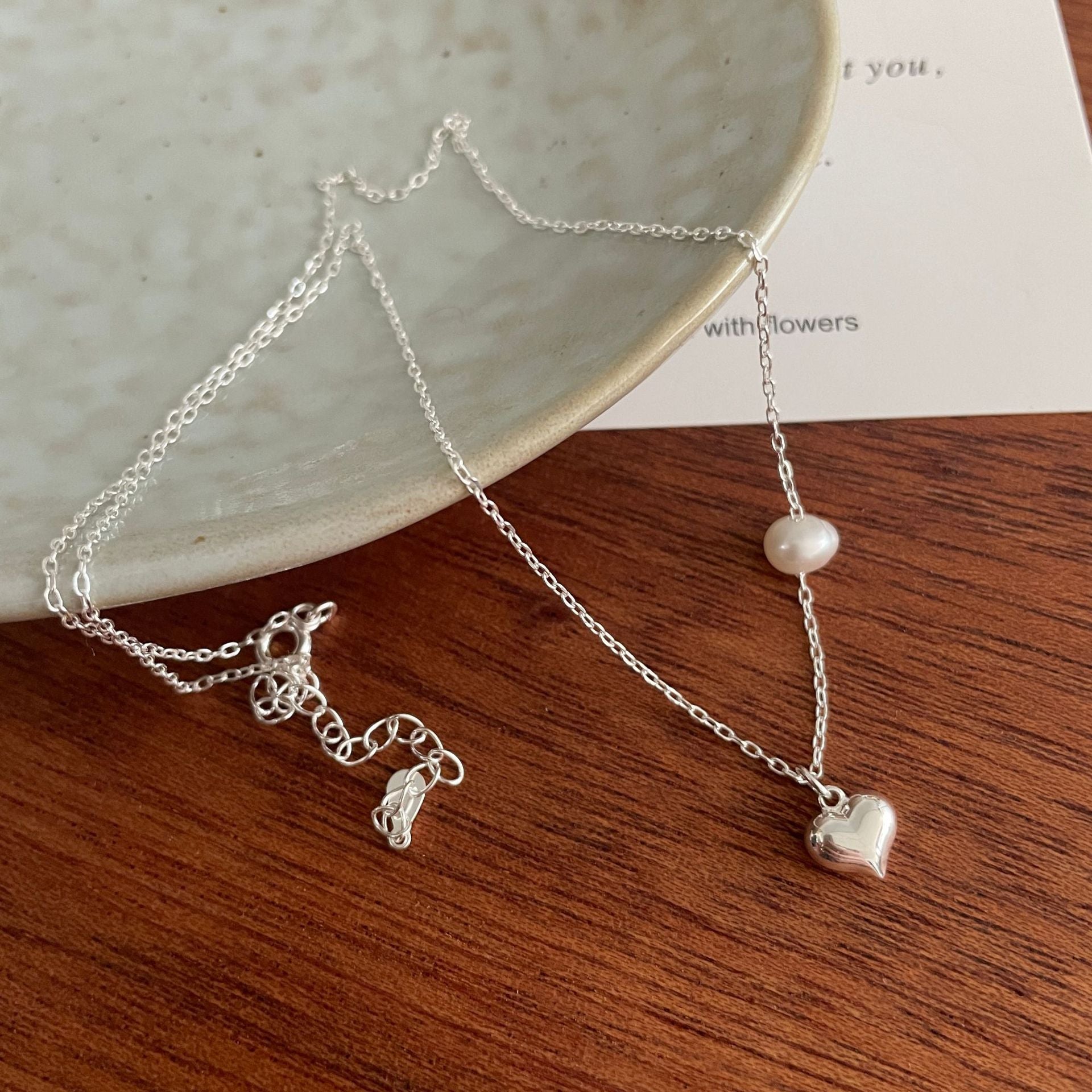S925 Pure Silver Love Pendant Necklace - Silvery