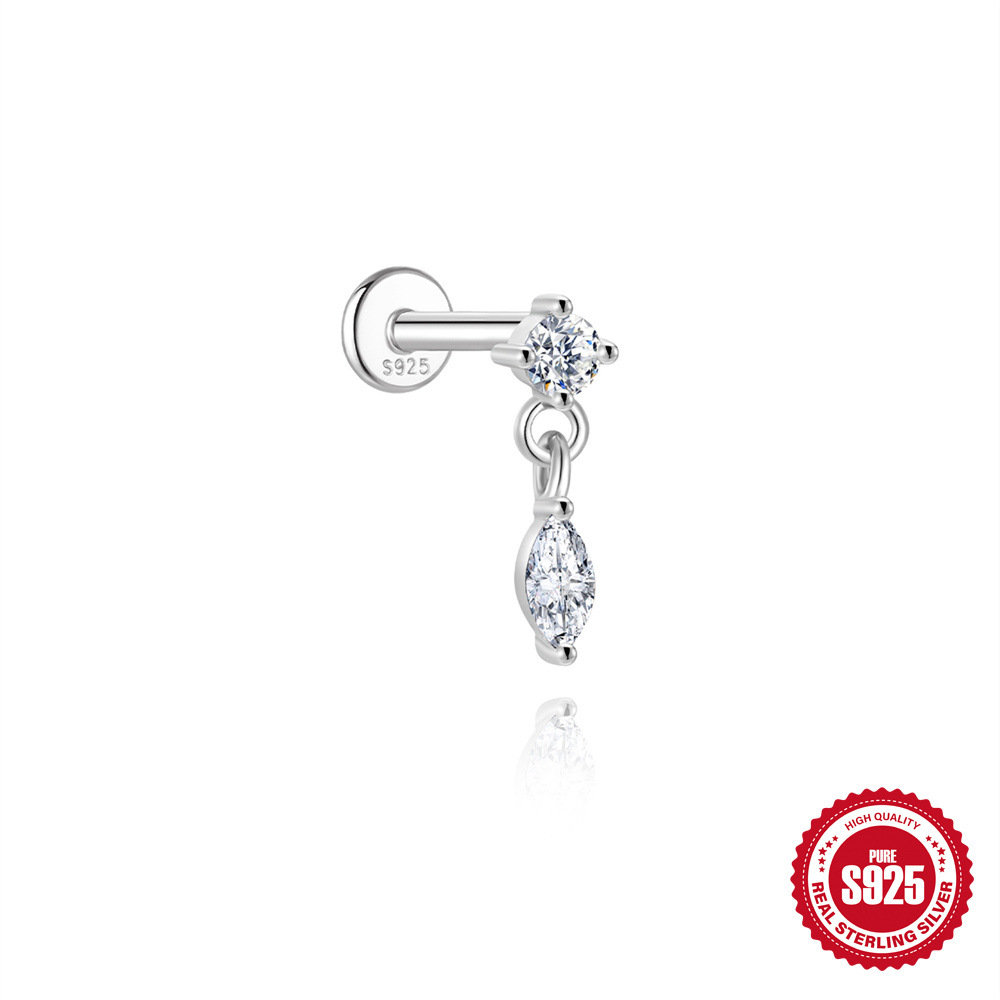 S925 Sterling Silver Bow Moissanite Flat-Back Threaded Cartilage Stud