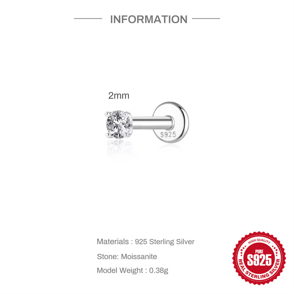 S925 Sterling Silver 4-Prong Flat-Back Moissanite Stud Earring