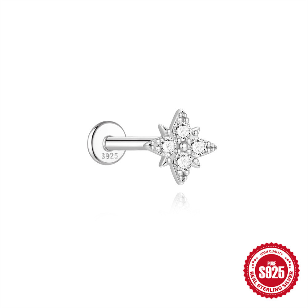 S925 Sterling Silver Moissanite Four-Petal Flower Stud Earring