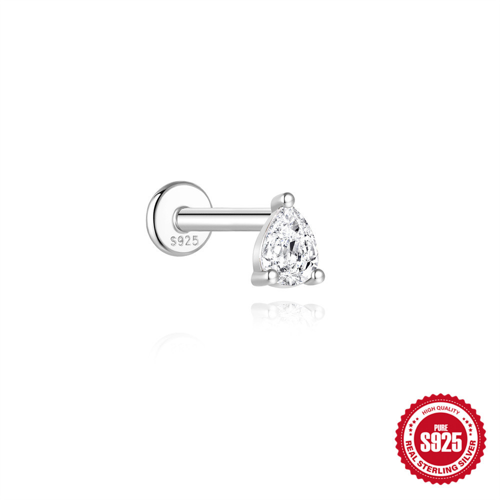 S925 Sterling Silver Spiral Cartilage Stud with Butterfly and Moissanite