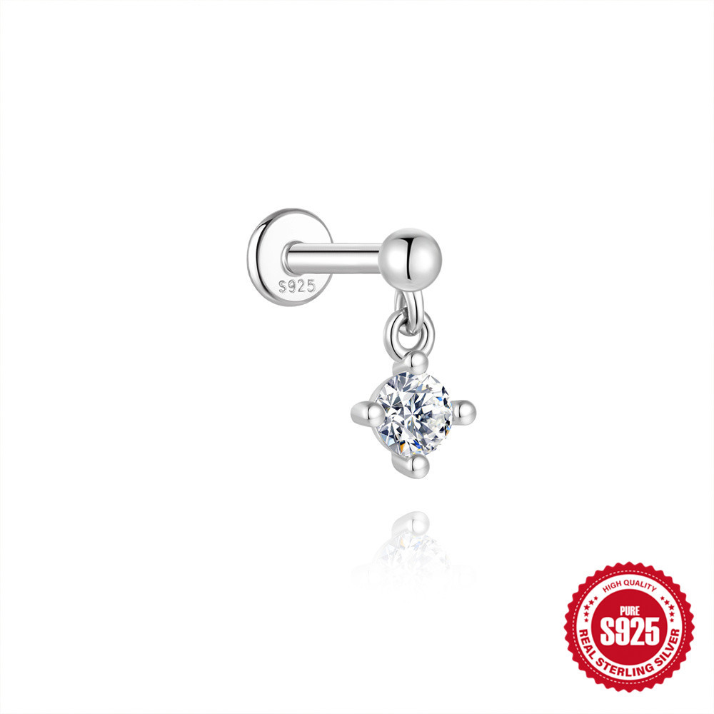 S925 Sterling Silver Hexagram Moissanite Threaded Cartilage Stud Earring