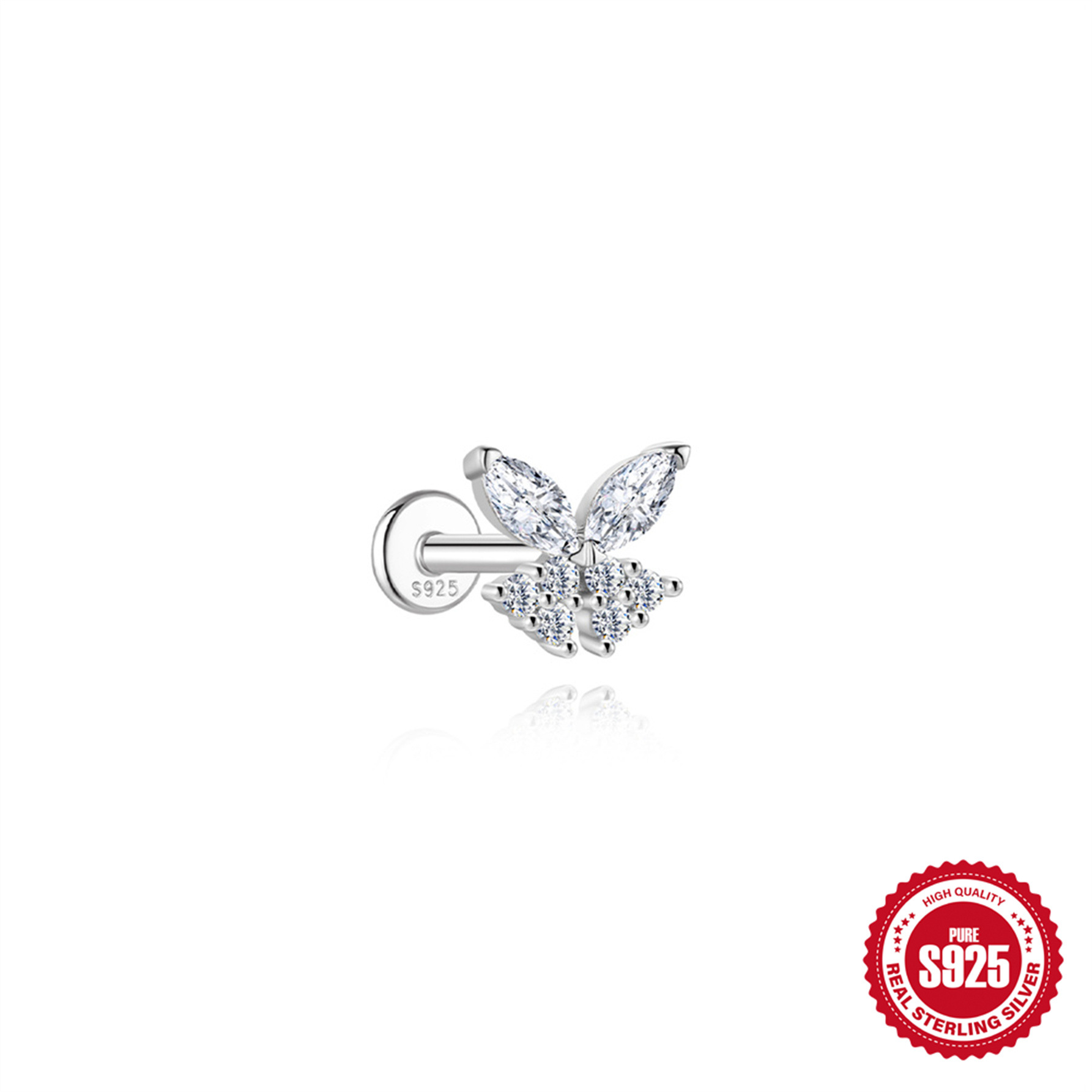 S925 Sterling Silver Moissanite Ear Stud: Starburst, Heart, Pentagram, Butterfly, and Eye Designs