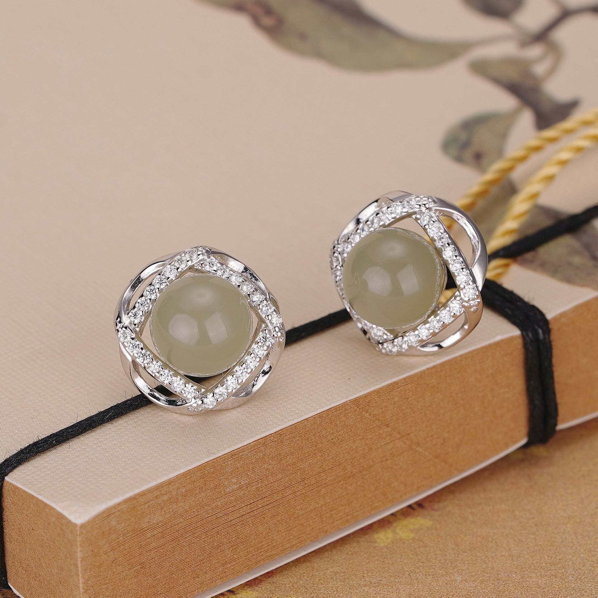 925 Sterling Silver Hotan Jade Earrings - Silvery