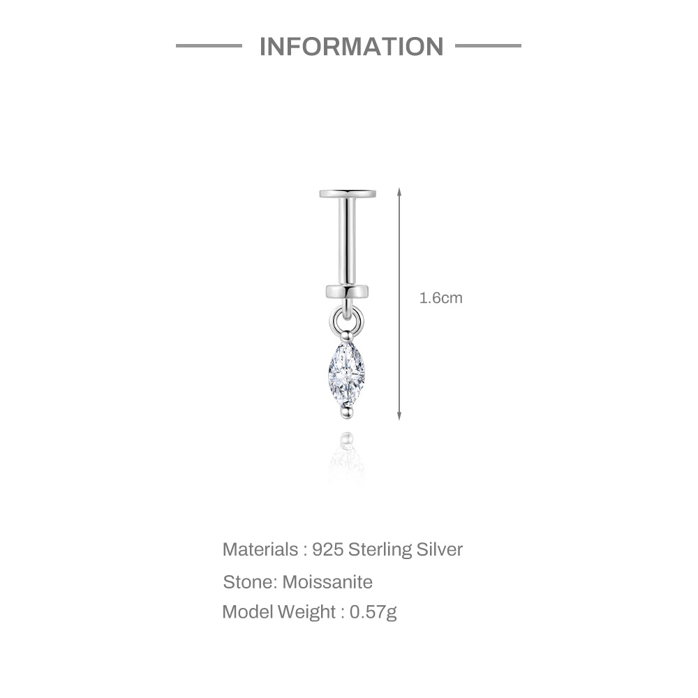 S925 Sterling Silver Moissanite Flat-Back Threaded Piercing Earring