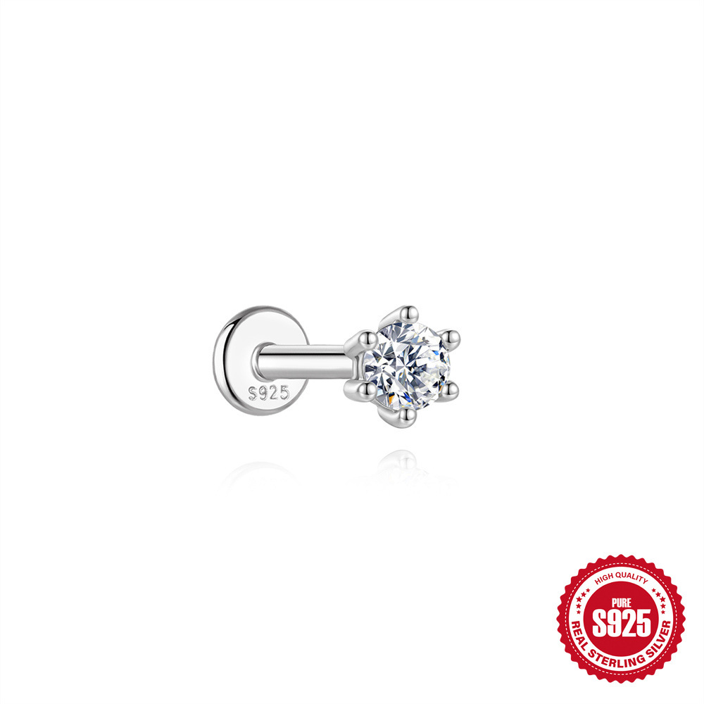 S925 Sterling Silver Moissanite Threaded Cartilage Stud