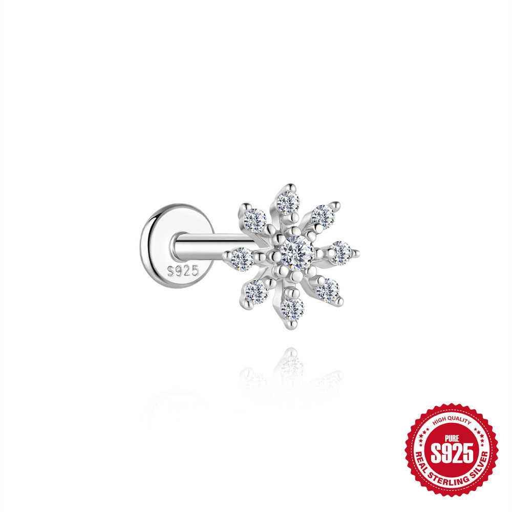 S925 Sterling Silver Moissanite Threaded Cartilage Stud