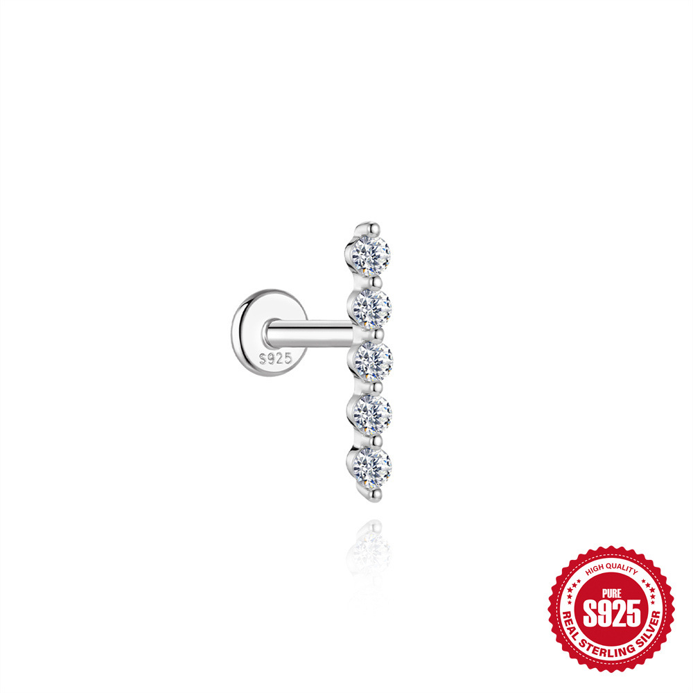 S925 Sterling Silver Moissanite Threaded Cartilage Stud