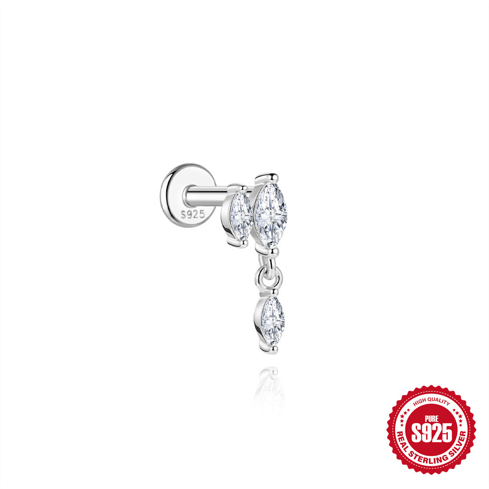 S925 Sterling Silver Moissanite Threaded Cartilage Stud