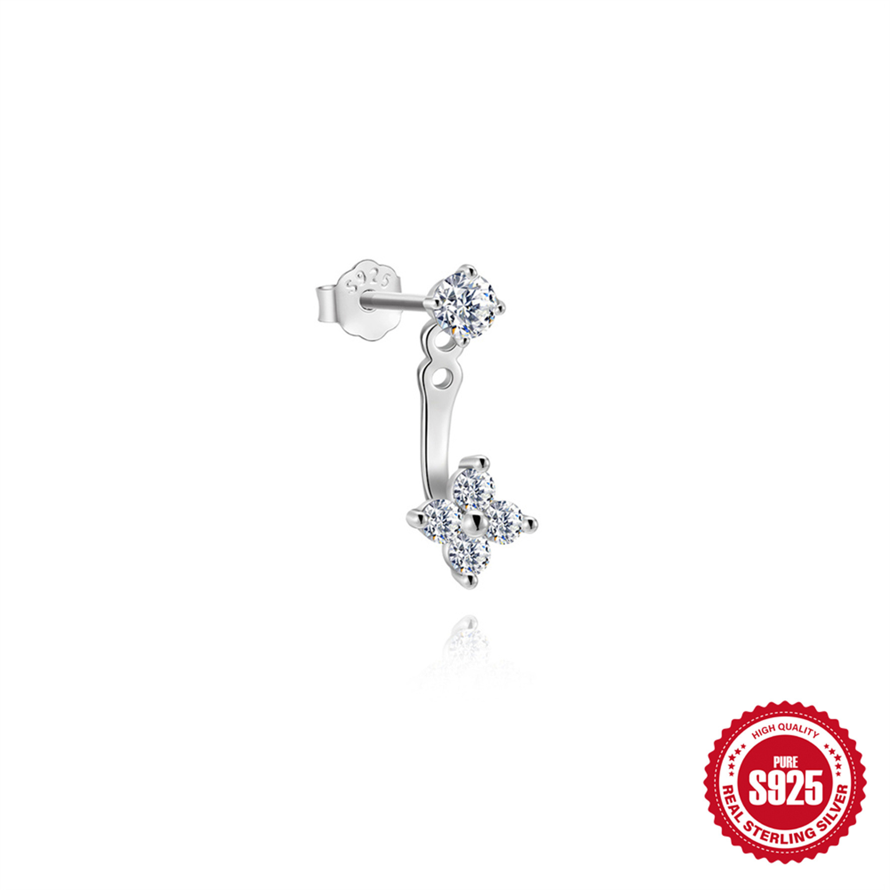 S925 Sterling Silver Moissanite Flat-Back Threaded Cartilage Stud(Single unit)