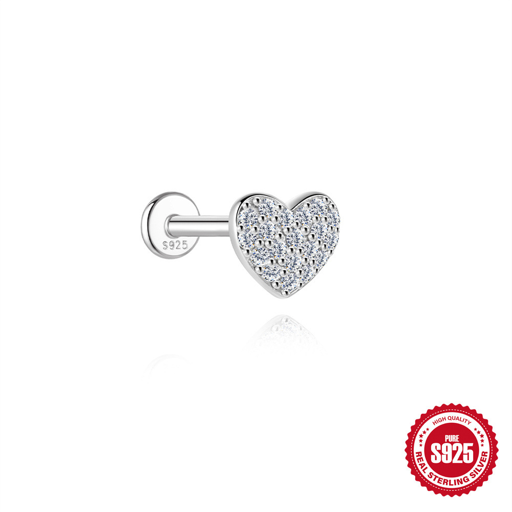 S925 Sterling Silver Moissanite Flat-Back Threaded Cartilage Stud(Single unit)