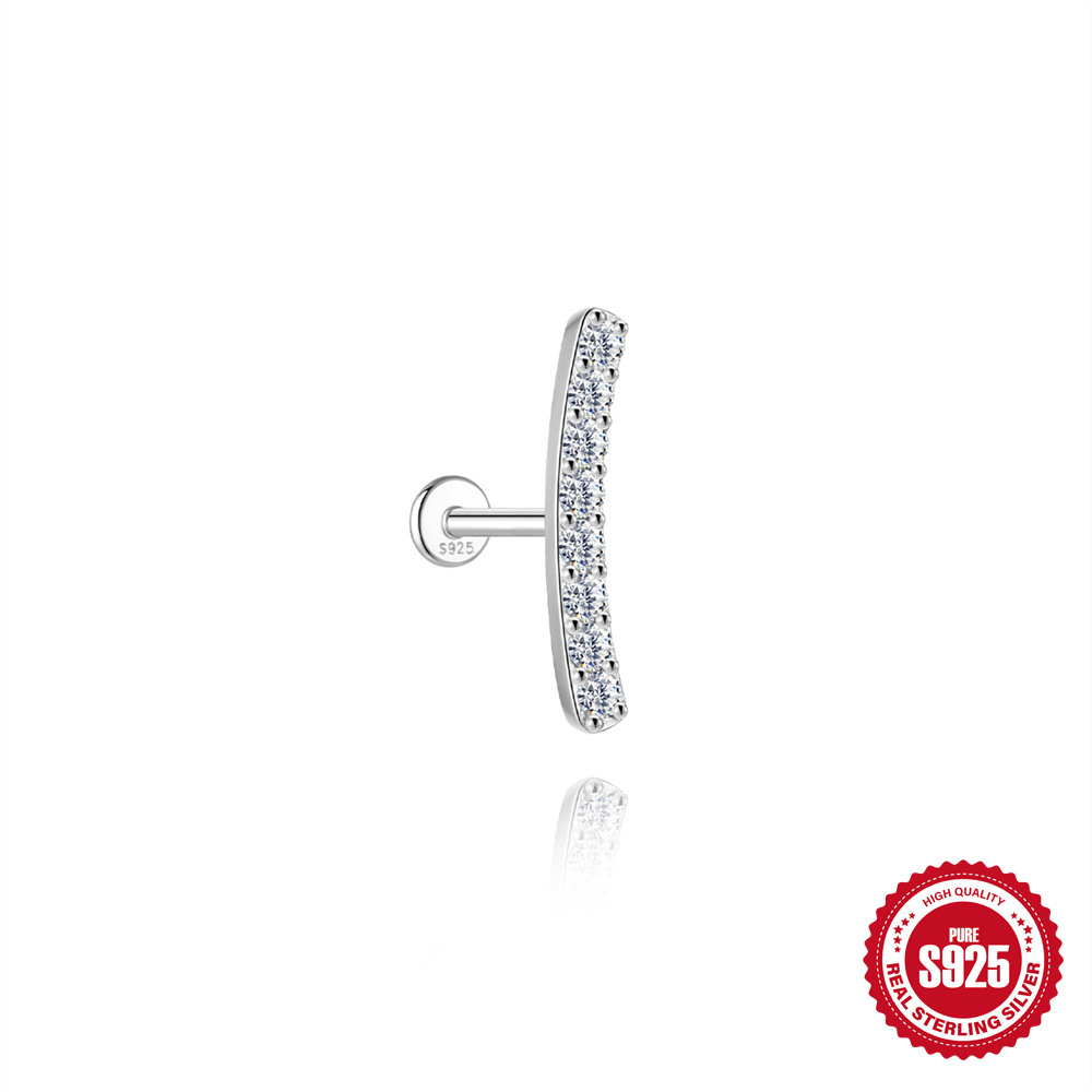 S925 Sterling Silver Moissanite Flat-Back Threaded Cartilage Stud(Single unit)