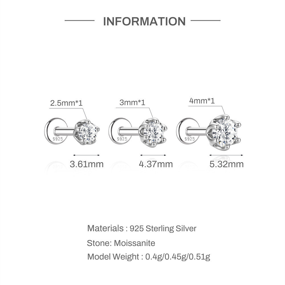 Authentic 925 Sterling Silver Geometric Earrings with D-Color Moissanite