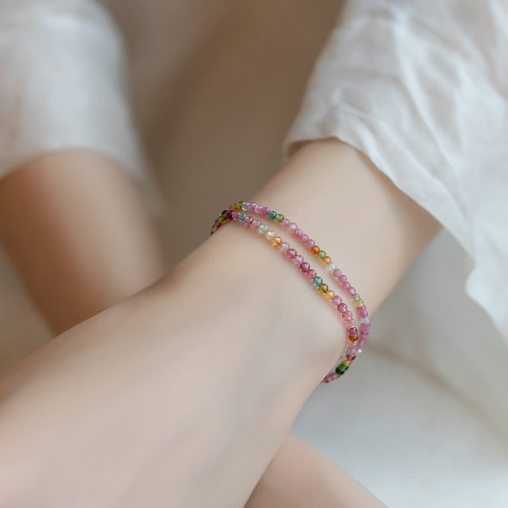 S925 pure silver natural tourmaline colored bracelet