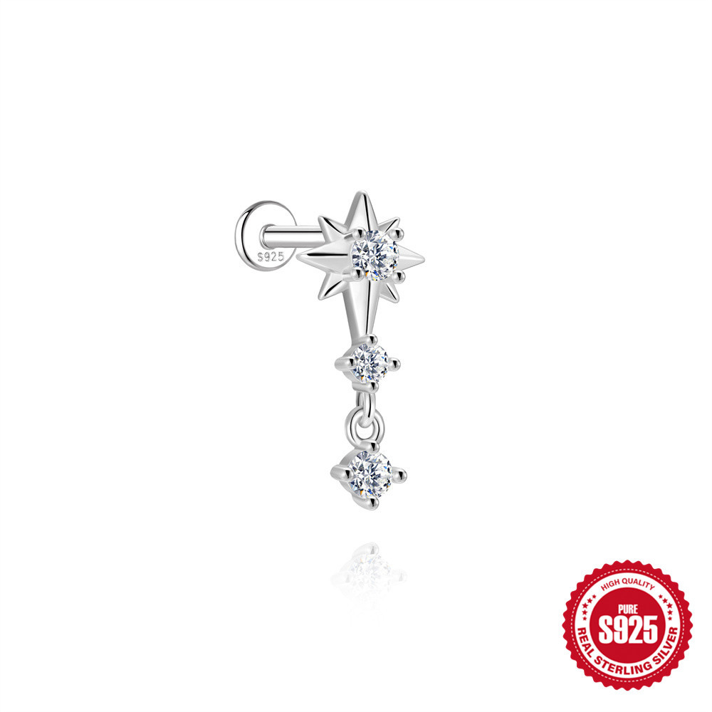 S925 Sterling Silver Moissanite 16G Cartilage Stud(Single unit)