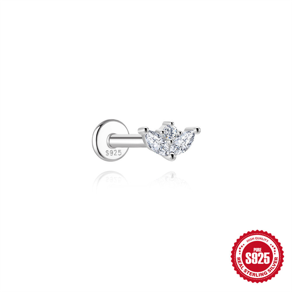 S925 Sterling Silver Moissanite Flat-Back Threaded Piercing Earring(Single unit)