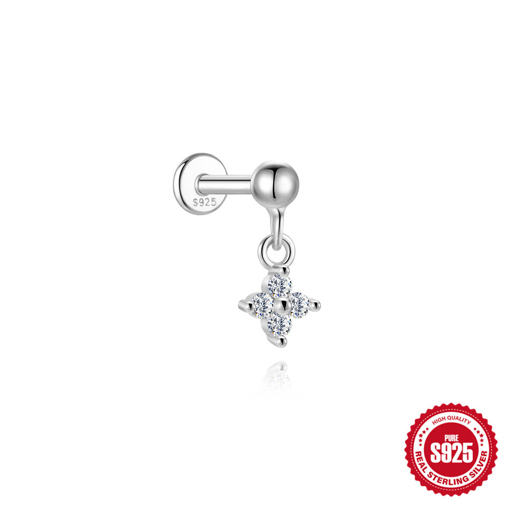 S925 Sterling Silver Moissanite Flat-Back Threaded Piercing Earring(Single unit)