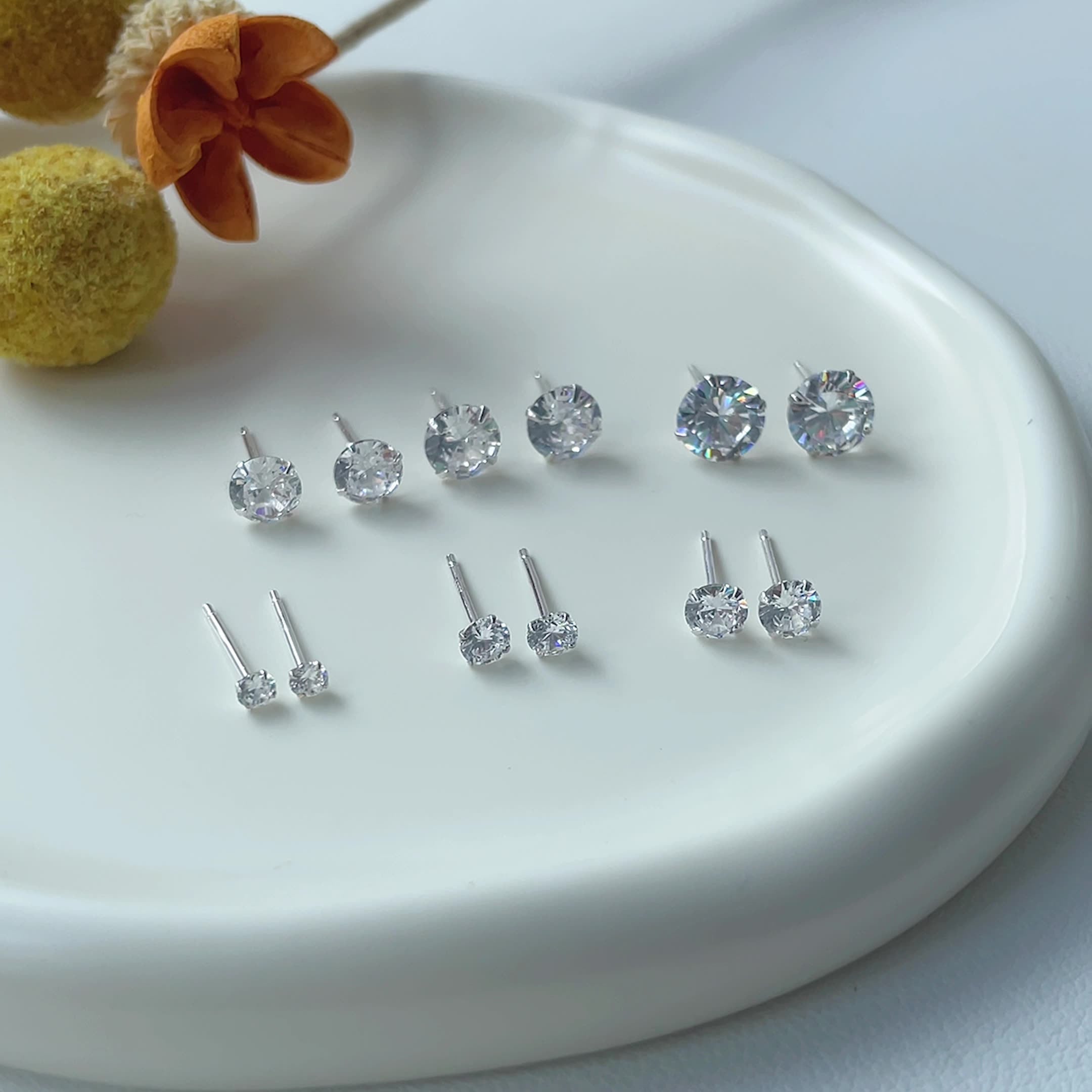 990 Silver Zircon Earrings - Silver