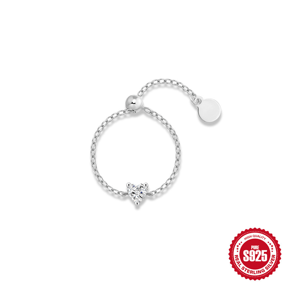 S925 Sterling Silver Moissanite Ring with Heart, Star, and Moon Motifs