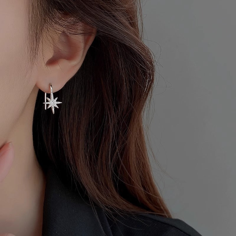 925 sterling silver star ear hook - silvery
