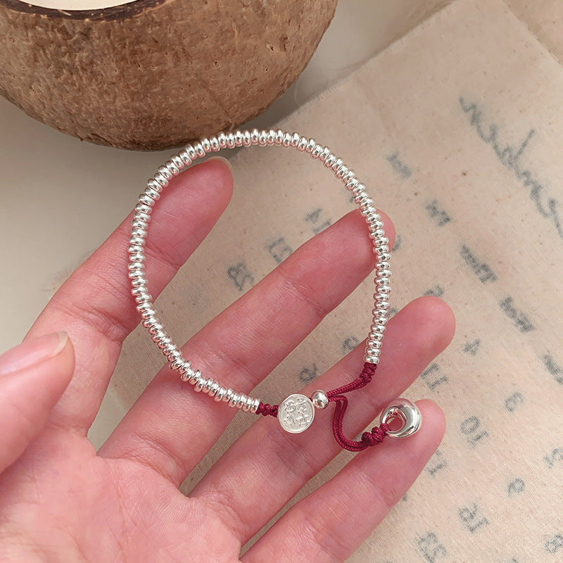 S925 sterling silver bead red string bracelet