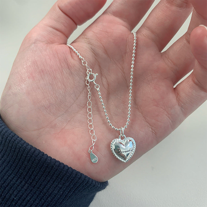 S925 sterling silver heart-shaped pendant necklace - silvery