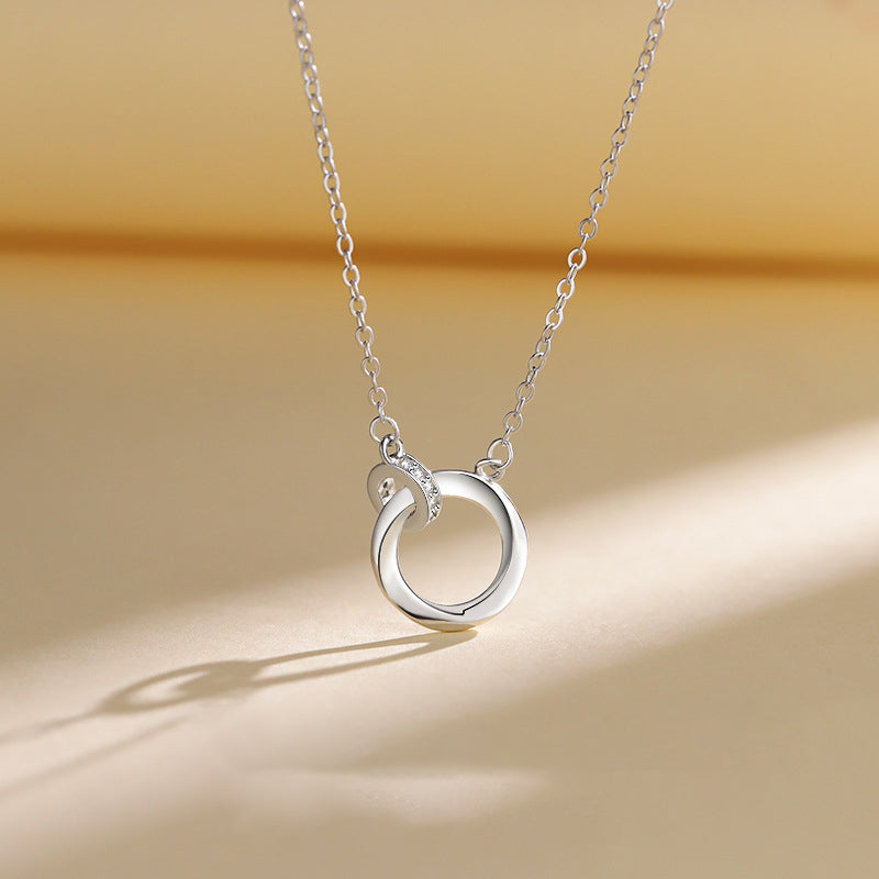 925 pure silver double hoop pendant necklace-silvery