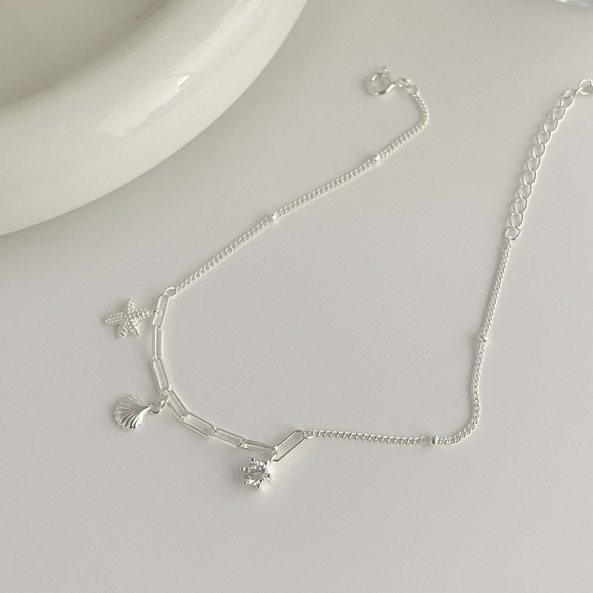 925 sterling silver starfish shell bracelet - silvery