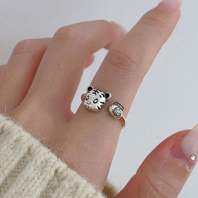 925 sterling silver tiger shaped ring - silvery